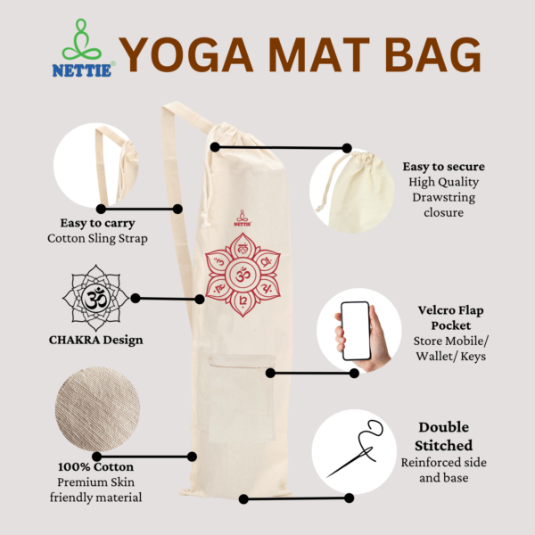 NETTIE Yoga mat Bag Cotton Carry Bag with Pocket, Strap & Drawstring for  Yoga Mat – Chakra – Jumbo Size – Pack of 1
