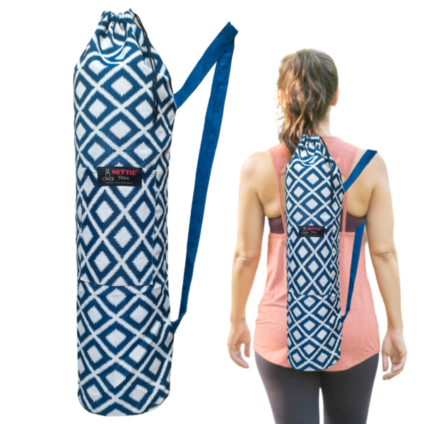 NETTIE Premium Jacquard Woven Cloth Big Yoga mat Bag with Velcro Pocket and  Drawstring Closure Yoga mat Cover – Indigo Geometric Design – Pack of 1